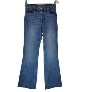 Old Navy Women's High Rise Flare Jeans Size 0 Medium Wash Raw Hem Denim 25x29